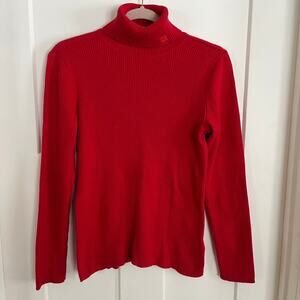 Lauren Ralph Lauren Red Ribbed Turtleneck Sweater M 100% Cotton